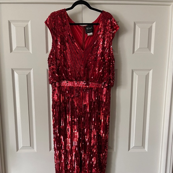 Mac Duggal Red Sequin Jumpsuit - Picture 2 of 4